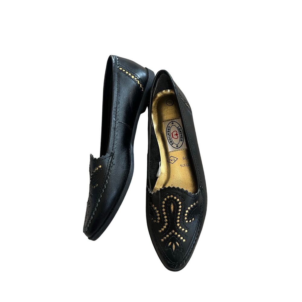 Vintage Leather Creations Black & Gold Leather Loafers Flats - Women's Size 9